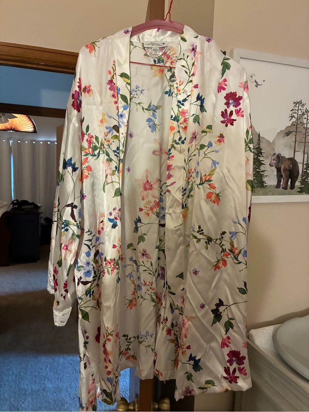Floral Satin Kimono Robe in Ivory by Jonquil. Nordstrom NWT.